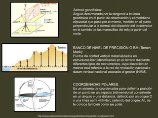 BANCO DE NIVEL DE PRECISIÓN O BM (Bench
Mark):
Puntos de control vertical materializados en
estructuras bien identificadas...