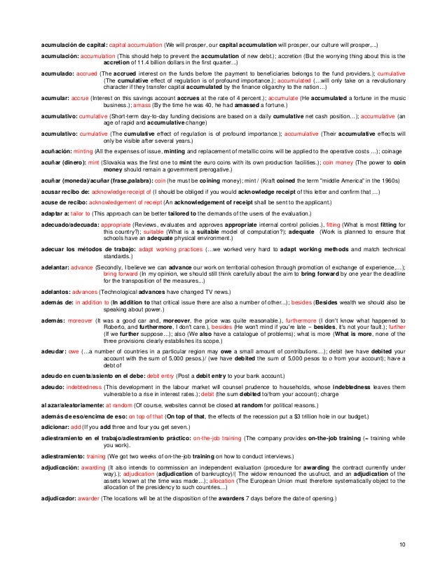 Glosario Espanol Ingles De Palabras Y Expresiones Utiles