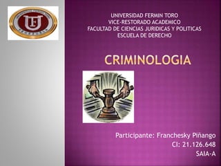 Participante: Franchesky Piñango
CI: 21.126.648
SAIA-A
UNIVERSIDAD FERMIN TORO
VICE-RESTORADO ACADEMICO
FACULTAD DE CIENCIAS JURIDICAS Y POLITICAS
ESCUELA DE DERECHO
 