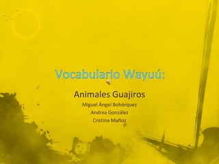 Vocabulario Wayuú: Animales Guajiros Miguel Ángel Bohórquez Andrea González Cristina Muñoz 