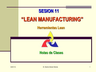 SESION 11
           “LEAN MANUFACTURING”
                Herramientas Lean




                 Notas de Clases


03/01/13           Dr. Benito Zárate Otárola   1
 
