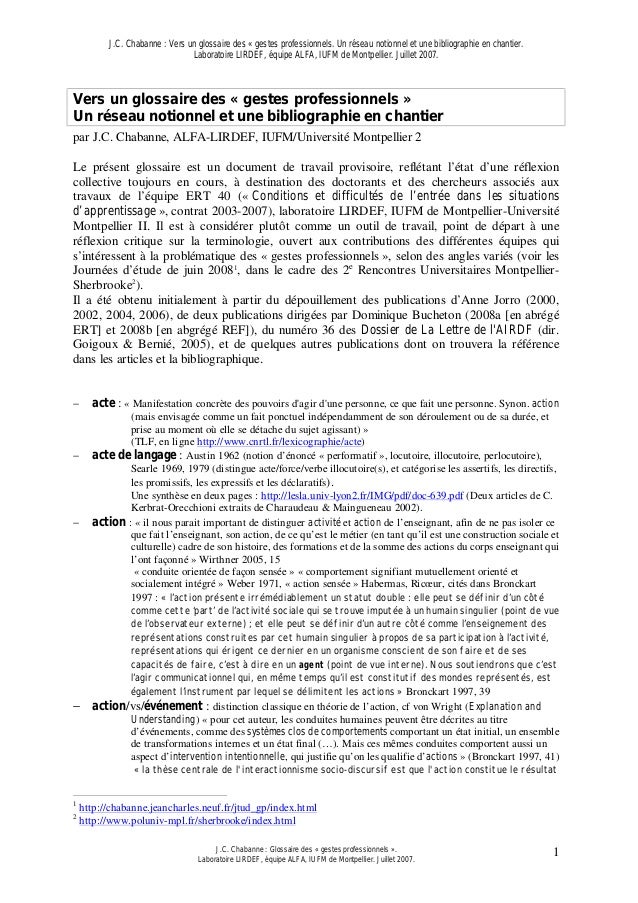 Glossaire De Gestes Professionnels Compil Du Lirdef - 