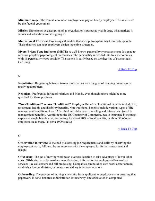 Glossary human resource management PDF