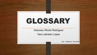 GLOSSARY 
Aránzazu Ricote Rodríguez 
Yara Labrador López 
2nd Childhood Education 
 