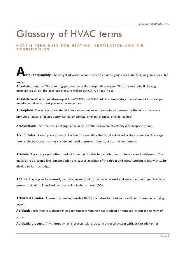 Glossary of HVAC Terms