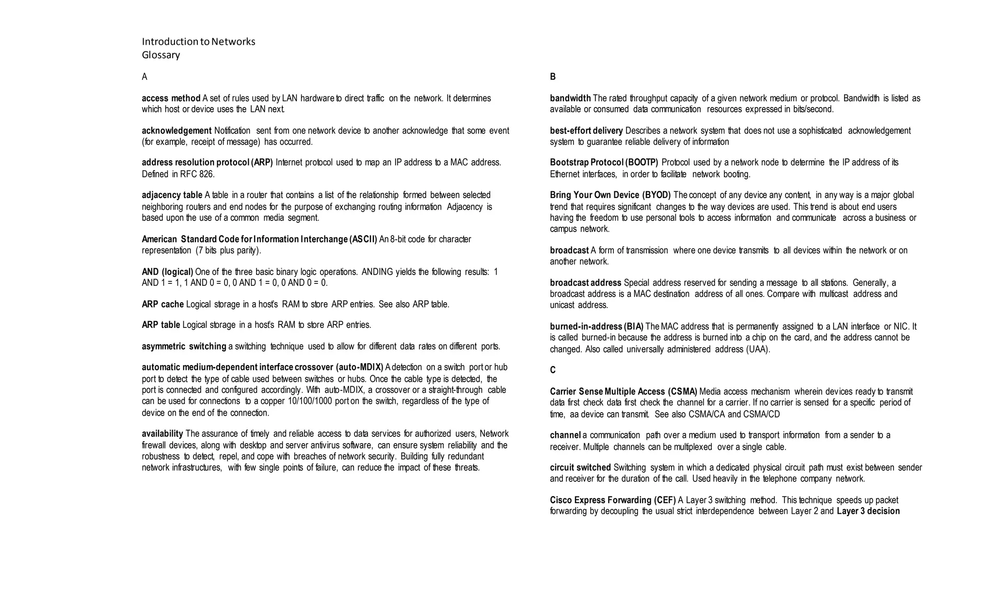 important network terminologies | DOCX