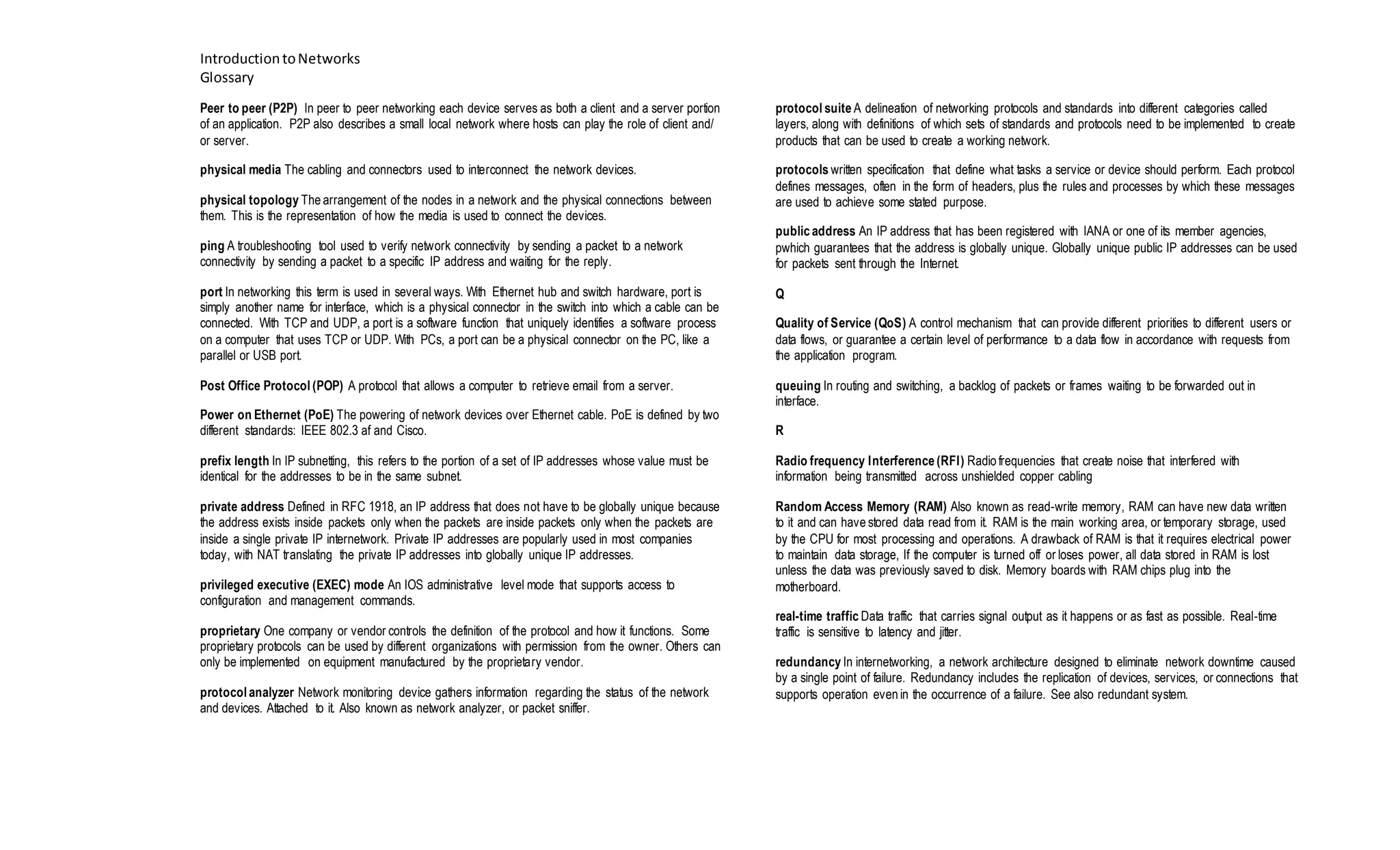 important network terminologies | DOCX