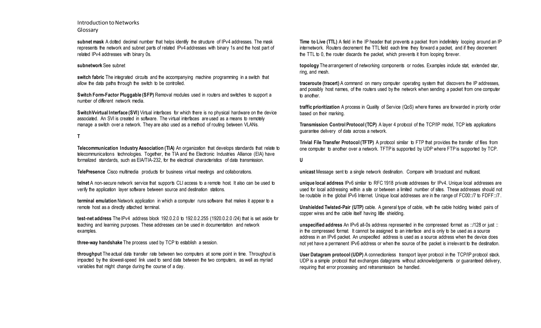 important network terminologies | DOCX