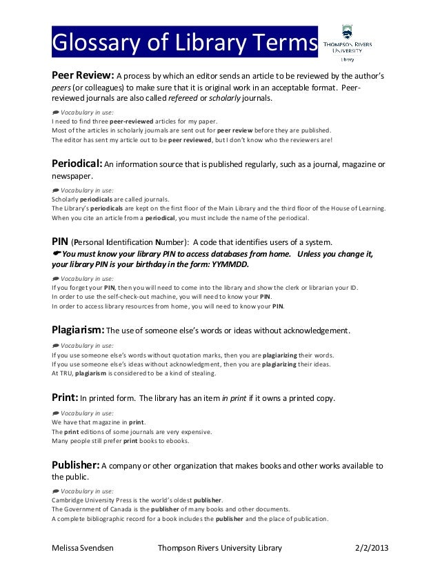 Glossary of Library Terms for ESAL Students