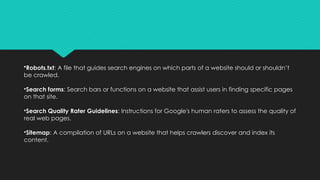 Internet Search Engine Rater GLOSSARY OF SEO TERMS Part 2 major terms of the glossary | PPTX
