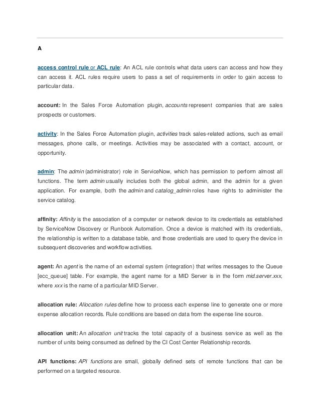 Glossary Of Service Now
