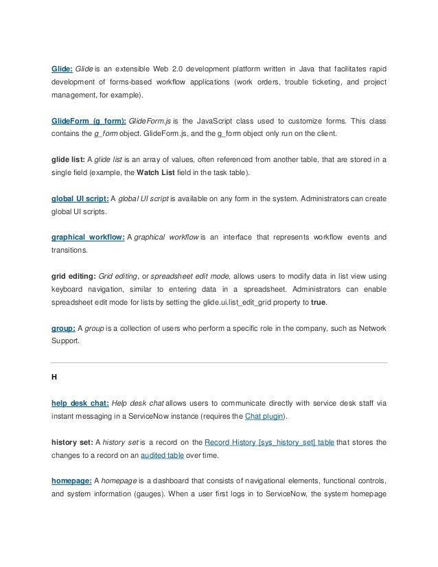 Glossary Of Service Now