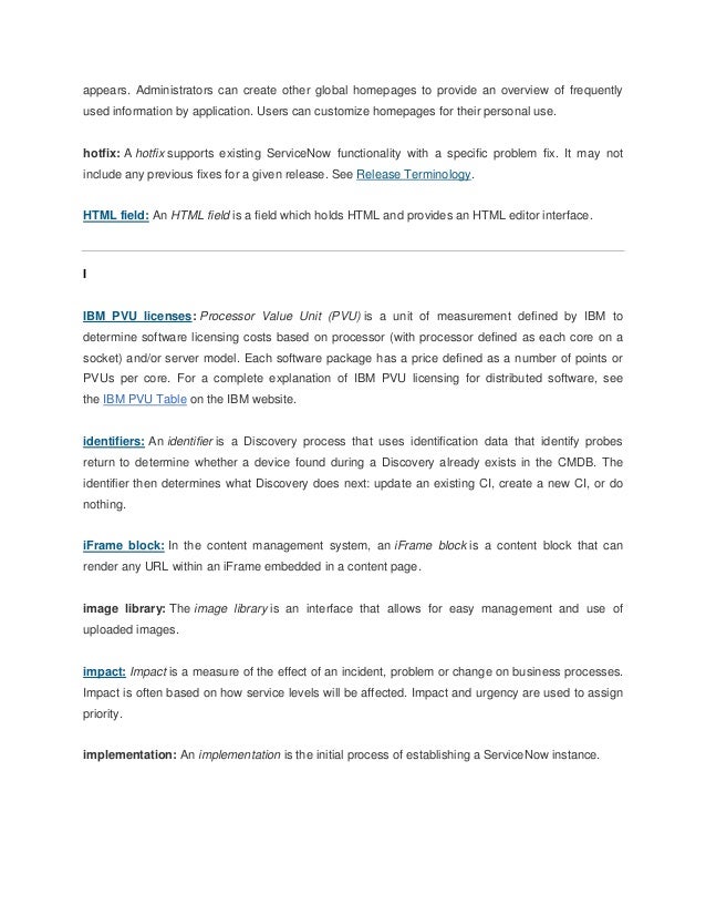 Glossary Of Service Now
