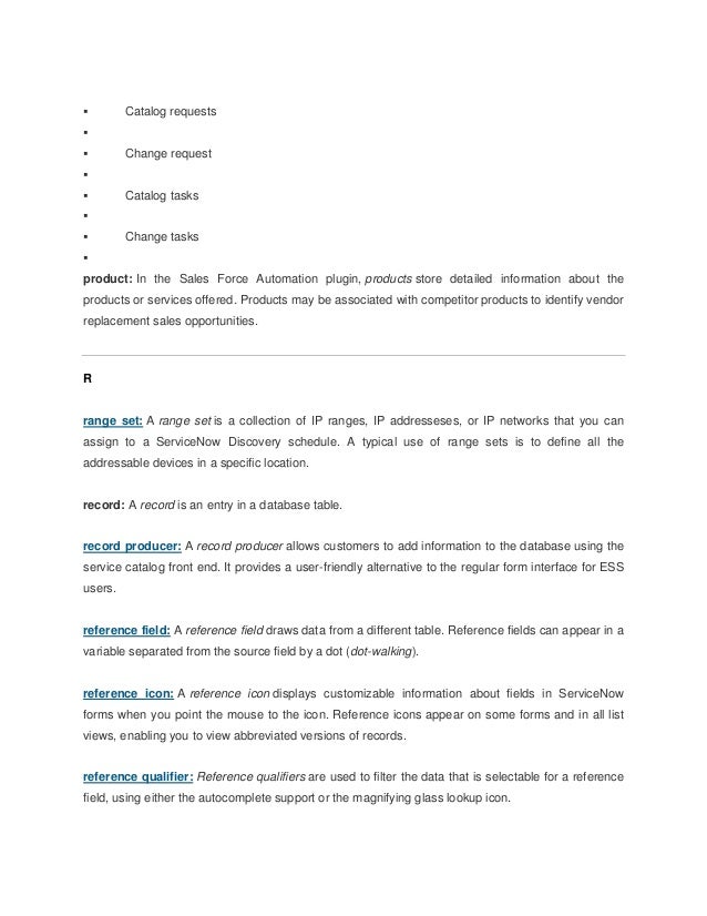 Glossary Of Service Now