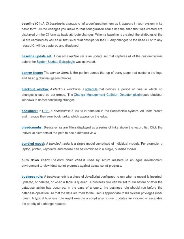 Glossary Of Service Now