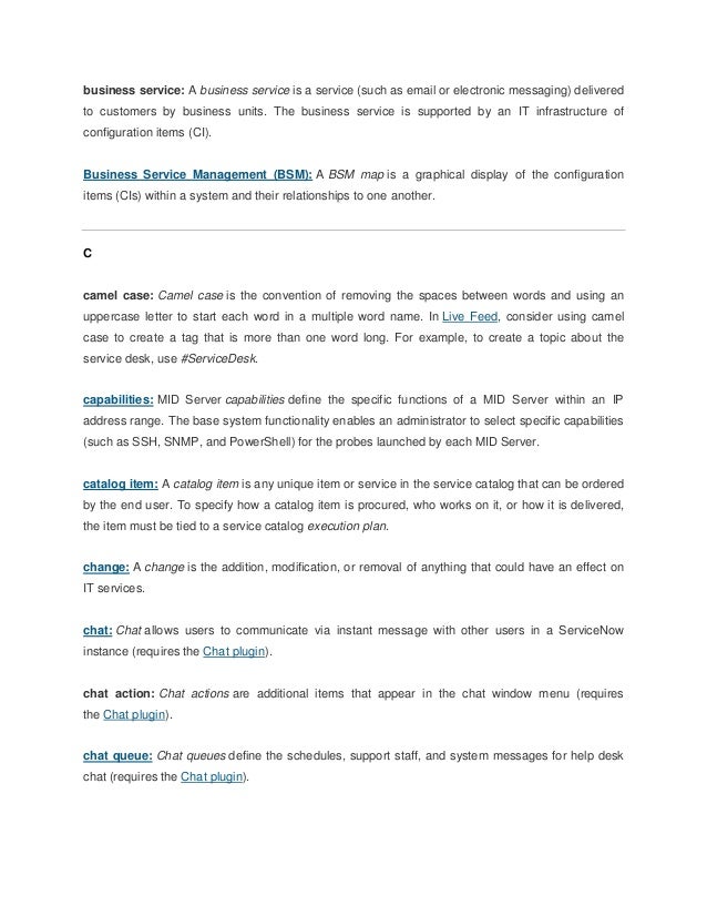 Glossary Of Service Now