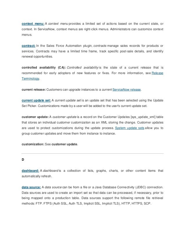 Glossary Of Service Now