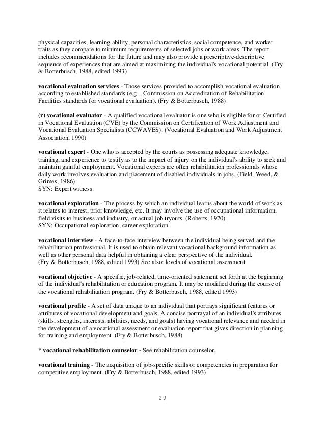 glossary of terminologies for vocational evaluation cover letter for vocational rehabilitation counselor