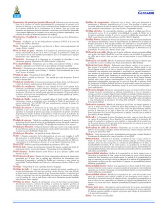 G-22
Pegamiento (de pared) por presión diferencial - Adherencia que ocurre porque

parte de la columna de sondeo (generalmente los portamechas) se incrusta en el
revoque de filtración lo que tiene como consecuencia una distribución no uniforme
de la presión alrededor de la circunferencia de la tubería. Para que ocurra este
fenómeno son imprescindibles las siguientes condiciones: una formación permeable
y una presión diferencial en conjunto con un revoque de filtrado impermeable y una
columna de sondeo. (Differential pressure wall sticking)
Penetración, velocidad de - La cantidad de pies perforados por hora. (Penetration,
rate of)
Pentano - Cualquiera de los tres hidrocarburos isoméricos C5H12 de la serie del
metano del petróleo. (Pentane)
Peón - Trabajador no especializado cuya función es llevar y traer equipamiento del
equipo. (Go-fer - gopher)
Peón de boca de pozo - Miembro de la dotación de perforación cuyo puesto de
trabajo está situado en el piso de la torre. En equipos de perforación rotativa, hay
por lo menos dos de estos operarios por dotación, pero en la mayoría de los equipos
trabajan tres o más. (Floorman)
Peptización - Incremento de la dispersión por el agregado de electrolitos u otras
substancias químicas. (Peptization) Ver Defloculación o dispersión.
Pera desabolladora - Herramienta que se utiliza para enderezar tuberías o casings
dañados o aplastados en el interior de un pozo. (Swage [or Swage mandrel])
Percutor - 1. Dispositivo que se deja caer o se bombea al interior del pozo, generalmente
por las barras de sondeo o por el tubing. 2. Go-devil: Toda herramienta que se deja
“caer” al pozo. (Go-devil)
Pérdida de agua - Ver pérdida de fluido. (Water loss)
Pérdida de altura o pérdida por fricción - *Ver pérdida por caída de presión. (Loss of
head or friction loss)
Perdida de circulación - Consecuencia del escape de fluido dentro de la formación
a través de fisuras o medios porosos. (Circulation, Loss of [or Lost])
Pérdida de circulación - Pérdida de una cantidad de lodo en el interior de la
formación, generalmente en lechos cavernosos, fisurados, o permeables. Esta pérdida
se manifiesta por la falta total o parcial de retorno del lodo a la superficie durante la
circulación. La circulación perdida puede provocar un reventón y en general, reducir
la eficacia de la operación de perforación. También se la llama pérdida de retorno.
*Ver reventón. (Lost circulation)
Pérdida de fluido - Medida de la cantidad relativa de fluido perdido (filtrado) en
formaciones porosas o membranas al ser sometido (el fluido de perforación) a la
presión diferencial. *Ver API RP 13B para procedimiento estándar de ensayo de
filtración de la API. (Fluid loss)
Pérdida de presión - 1. Reducción de la fuerza que un fluido ejerce contra una
superficie, y que suele ocurrir a causa del movimiento de ese fluido contra esa
superficie. 2. Cantidad de presión que indica un manómetro de presión de tubería
de perforación cuando el fluido de perforación circula por acción de la bomba de
lodo. Las pérdidas de presión tienen lugar a medida que se circula el fluido. (Pressure
loss)
Pérdida de retorno - Pérdida de circulación provocada por el ingreso de fluido de
perforación desde el pozo al interior de una formación porosa, fracturada o cavernosa.
También llamada circulación perdida. *Ver pérdida de circulación. (Lost returns)
Pérdida por filtración - El flujo de fluidos y sólidos que ocurre en las etapas iniciales
de una filtración, antes de que las aberturas porales queden taponadas y antes de que
se forme una torta de filtrado. (Surge loss)
Pérdida por filtración - Ver pérdida de fluido. (Filter loss)
Perfil - 1. Registro sistemático de la información de un pozo, por ejemplo, el perfil
del perforador, el perfil del lodo, el perfil eléctrico de pozo o el perfil radioactivo.
En un pozo en producción se desarrollan diferentes perfiles para obtener diferentes
características de las formaciones del pozo. 2. to log: registrar información. (Log)
Perfil CPP - Perfil de control de profundidad de perforación. (PDC log)
Perfil de lodo - Registro de información derivada del examen y análisis del fluido de
perforación y de los recortes del trépano. *Ver perfilaje de lodo. (Mud log)
Perfil eléctrico - También llamado perfil eléctrico de pozo. (Electric log)Ver perfil
eléctrico de pozo.
Perfil eléctrico de pozo - Registro de ciertas características eléctricas de formaciones
atravesadas por el pozo, que se realizan para identificar las formaciones, para
determinar la naturaleza y cantidad de fluidos que contienen, y para estimar su
profundidad. También llamado perfil eléctrico o relevamiento eléctrico. (Electric well
log)
Perfilaje - *Ver perfilaje de lodo y perfilaje eléctrico. (Logging)
Perfilaje de lodo - El regitro de información derivada del examen y análisis de los
recortes de la formación y del lodo que circula al exterior del pozo. Una parte del lodo
se deriva hacia un dispositivo detector de gas. Los recortes traidos a la superficie por
el lodo se examinan bajo una luz ultravioleta para detectar la presencia de petróleo
o gas El perfilaje del lodo se suele llevar a cabo en un laboratorio portátil instalado
cerca del pozo. (Mud logging)
Perfilaje de pozos - Registro de información acerca de las formaciones geológicas
del subsuelo. Entre los métodos de perfilaje se cuentan los registros que lleva el
perforador, los análisis de lodo y recortes, los análisis de testigos, las columnas de
ensayo de pozo y los procedimientos eléctricos y radioactivos. (Well logging) Ver perfil
eléctrico de pozos, perfilaje de lodo, perfilaje radioactivo y perfilaje sónico.

G LOSARIO
Perfilaje de temperatura - Operación que se lleva a cabo para determinar la

temperatura a diferentes profundidades en el pozo. Este perfilaje se utiliza para
encontrar afluencias de agua al interior del pozo, cuando se sospecha que el casing no
está cementado correctamente, o por otras razones. (Temperature survey)
Perfilaje eléctrico - Se corren perfiles eléctricos con cable de perfilaje para obtener
información acerca de la porosidad, permeabilidad, contenido de fluido de la
formación perforada, etcétera. A veces es necesario modificar las propiedades del
fluido de perforación para obtener buenos perfiles. (Electric logging)
Perfilaje Sónico - Registro del tiempo que requiere una onda sonora para desplazarse
una distancia determinada a través de una formación. La diferencia en el tiempo de
traslado observado se debe en gran medida a las variaciones en las porosidades del
medio. El perfil sónico, o perfil de rayos gama, es útil para la correlación y se lo utiliza
con frecuencia combinado con otros servicios de perfilaje para la determinación de
porosidades. Se corre a pozo abierto. (Sonic Log)
Perforación con cable - Método por el cual se utiliza un trépano con punta afilada
que se deja caer hasta el fondo del pozo. Este trépano está vinculado al extremo de
un cable, que se eleva y deja caer una y otra vez para perforar el pozo. (Cable tool
drilling)
Perforación con niebla - Método de perforación rotativa en el que se dispersa agua
y/o petróleo en aire y se utiliza como fluido de perforación. (Mist drilling)
Perforación Costa Afuera - Perforación para obtener petróleo en un océano o
lago grande. Una unidad de perforación para operaciones offshore puede ser un
buque flotante móvil con un barco o barcaza de casco, una base sumergible o semisumergible, una estructura auto-impulsada o remolcada con soportes levantados a
gato (equipo de perforación de plataforma autoelevadiza- jackup) o una estructura
permanente utilizada como plataforma de producción una vez que se completa la
perforación. En general, los pozos exploratorios se perforan desde buques flotantes
móviles (tales como equipos semisumergibles y barcos de perforación) o desde
plataformas autoelevadizas, mientras que los pozos de desarrollo se perforan desde
las plataformas. (Offshore drilling) Ver barcos de perforación, equipo de perforación
de plataformas autoelevadizas, plataforma, equipo de perforación semisumergible y
pozos exploratorios.
Perforación dirigida - Desviación intencional de un pozo con respecto del eje vertical.
Aunque los pozos normalmente se perforan verticalmente, a veces es necesario o
ventajoso perforar en ángulo. La perforación dirigida controlada posibilita alcanzar un
área del subsuelo que está alejada lateralmente del punto en que el trépano penetra en
el suelo. Esta operación implica el uso de turbodrills, dyna-drills, cuñas desviadoras,
u otras herramientas de desviación. Ver Dyna-drill, turbodrill y cuñas desviadoras.
(Directional drilling)
Perforación rotatoria - Método de perforación por el cual un trépano giratorio al
que se le aplica una fuerza en dirección hacia abajo perfora un pozo. El trépano
se enrosca a la barra de sondeo y ésta lo hace rotar; este procedimiento también
permite la formación de un paso a través del cual puede circular el fluido. Las
juntas adicionales de la tubería de perforación se agregan a medida que se realiza la
perforación. (Rotary drilling)
Perforador - 1. Encargado de turno. Empleado que está a cargo en forma directa de
un equipo de perforación y de su dotación. Su tarea principal es la operación del
equipo de maniobra y perforación, pero también es responsable de las condiciones
en el interior del pozo, de la operación de las herramientas de interior de pozo y de
las mediciones de las tuberías. (Driller)
Perforadora de cable de pistoneo - Dispositivo que se corre con el cable de
pistoneo de un equipo rotary para perforar herramientas, remover despojos del fondo
del pozo, etc. (Sand line drill)
Perforar - Hacer un pozo en el suelo, generalmente para encontrar y extraer fluidos de
formaciones de subsuelo tales como el petróleo y el gas. (Drill)
Permeabilidad - 1. Medida de la facultad o posibilidad de una roca para circular un
fluido de una fase bajo condiciones de flujo laminar para que los fluidos puedan
circular a través de una roca porosa. La unidad de permeabilidad es el darcy. 2.
Conductibilidad del fluido de un medio poroso. 3. Capacidad de un fluido para
circular dentro de la red poral interconectada de un medio poroso. (Permeability) Ver
permeabilidad absoluta, eficaz y relativa (absolute permeability, effective permeability
and realtive permeability).
Permeabilidad absoluta - Medida de la capacidad de un fluido simple (como el
agua, el gas o el petróleo) de fluir a través de una formación rocosa cuando ésta está
totalmente llena (saturada) con el fluido simple. La medida de la permeabilidad de
una roca saturada con un fluido simple es diferente de la medida de la permeabilidad
de la misma roca llena con dos o más fluidos. Comparar con permeabilidad efectiva.
(Absolute permeability)
Permeabilidad efectiva - Medida de la capacidad de un fluido simple de fluir a través
de una formación rocosa cuando los espacios porales de la misma no están totalmente
saturados con el fluido. *Comparar con permeabilidad absoluta y con permeabilidad
relativa. (Effective permeability)
Permeabilidad relativa - Medida de la capacidad de dos o más fluidos (tales como
agua, gas y petróleo) para circular a través de una formación rocosa cuando la
formación se encuentra colmada de diferentes fluidos. La medida de permeabilidad de
una roca llena de dos o más fluidos es diferente de la medida de permeabilidad de la
misma roca con un solo fluido. (Relative permeability) Comparar con permeabilidad
absoluta.
Permiso para pozo - Autorización para la perforación de un pozo, generalmente
otorgada una dependencia gubernamental para la conservación de recursos naturales.
En algunas ocasiones también se requiere un permiso para trabajos de profundización
o de reacondicionamiento.
Perno - Pieza exterior roscada. (Pin)

 