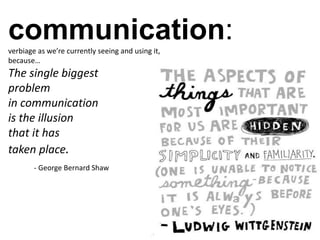 [a q u i e t r e v o l u t i o n]
communication:verbiage as we’re currently seeing and using it,
because…
The single bigge...