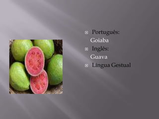    Português:
    Goiaba
   Inglês:
    Guava
   Língua Gestual
 