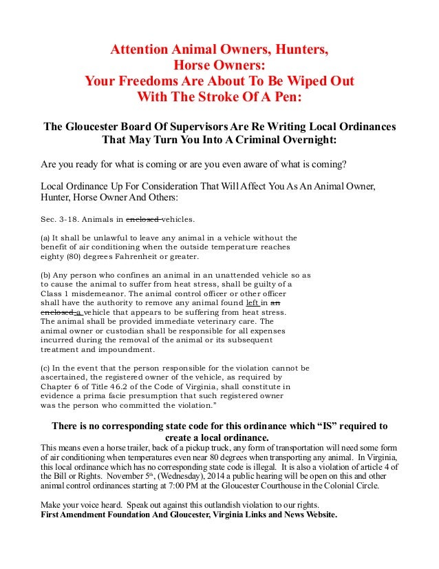 Gloucester, VA Animal Control Ordinance Review Flyer