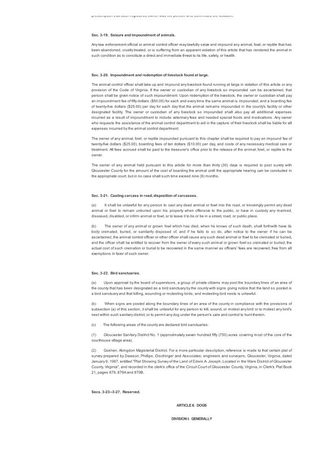 Gloucester county animal control ordinances as of july, 19th, 2013.