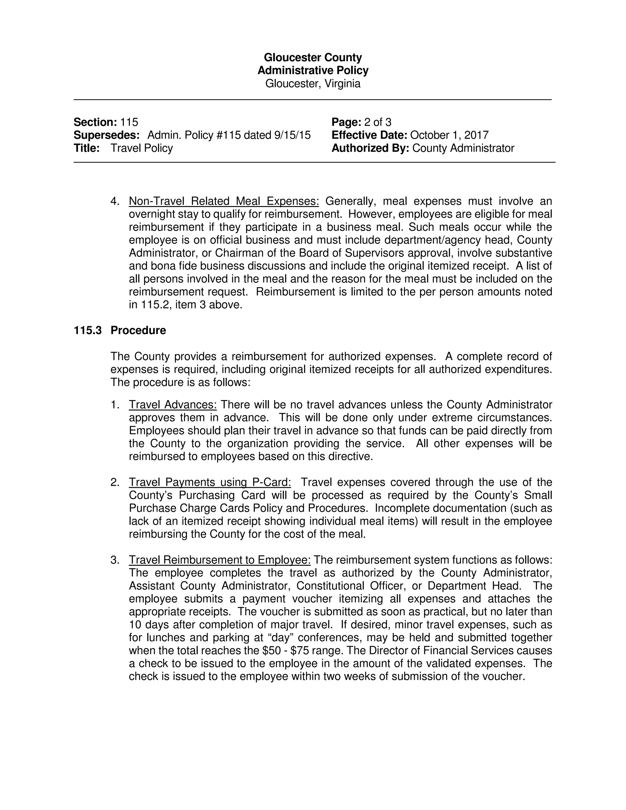 Gloucester County Virginia Section 115 Travel Policy (PDF).pdf