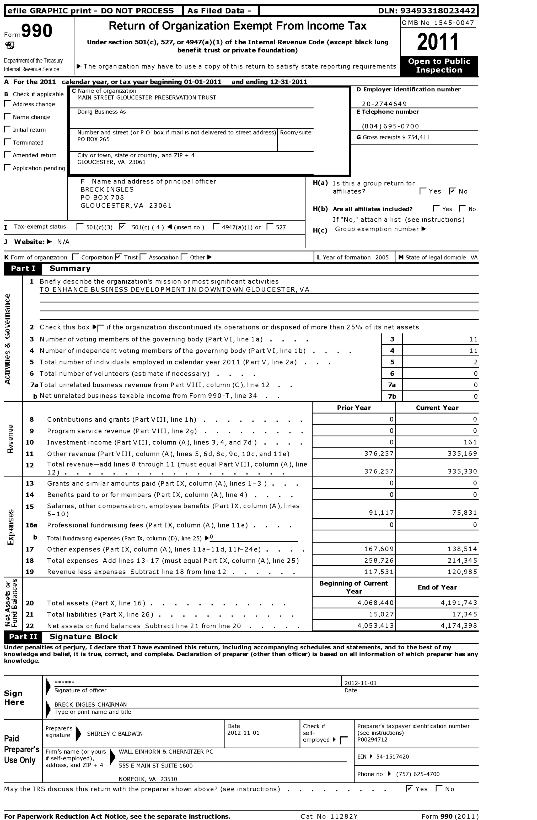 Gloucester Main Street Preservation Trust Financial Statement, 2011