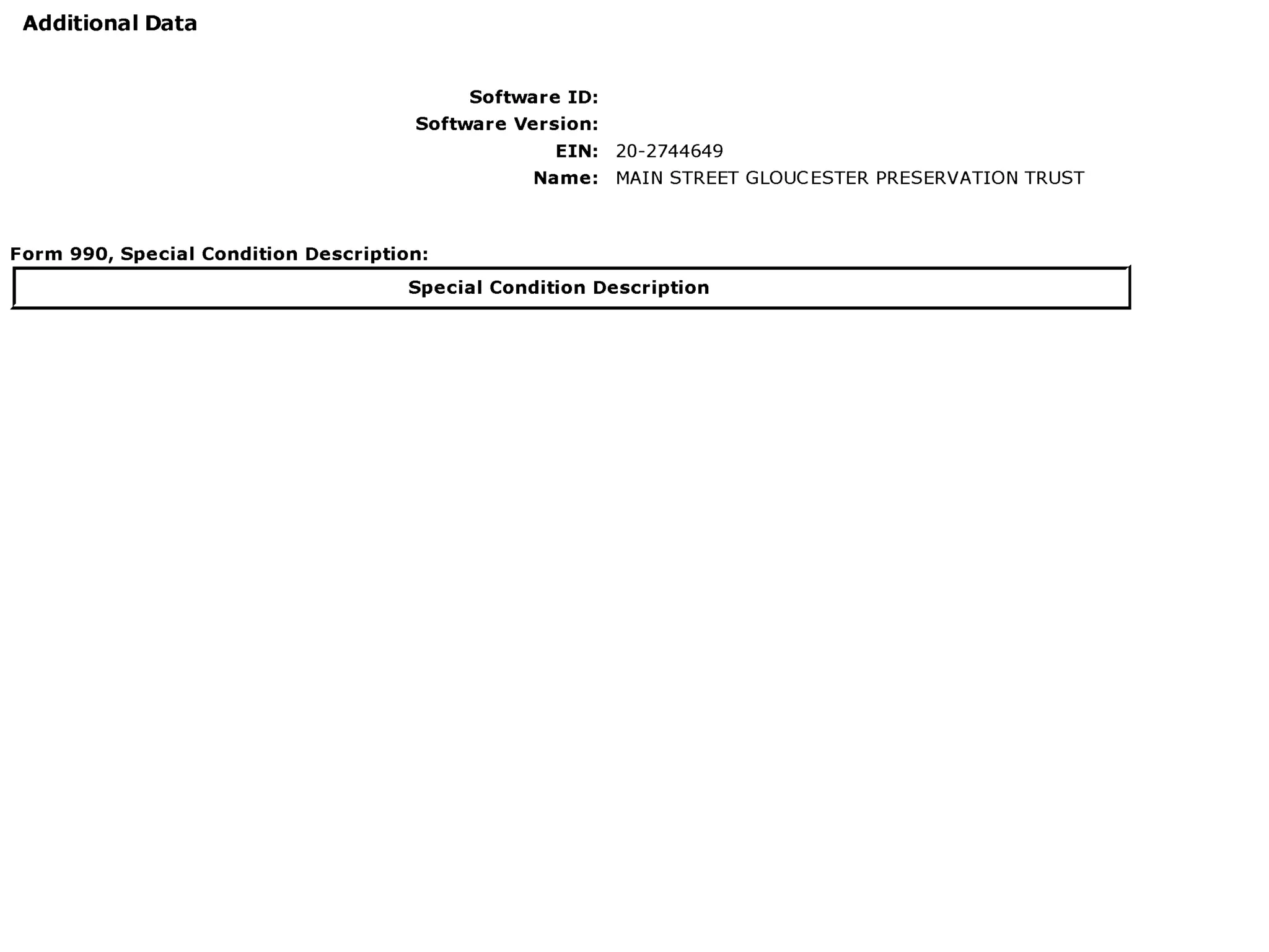 Gloucester Main Street Preservation Trust Financial Statement, 2011