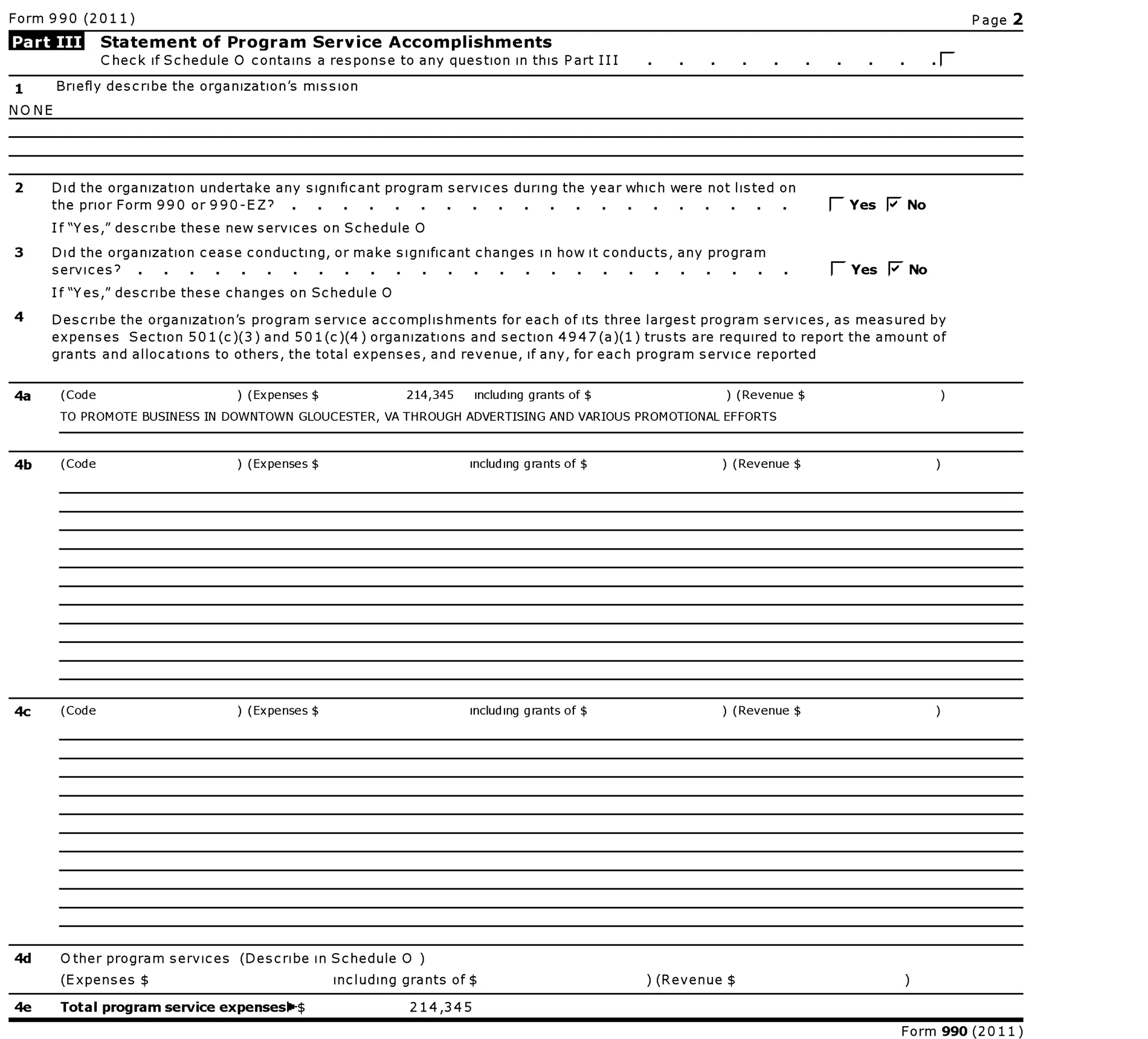 Gloucester Main Street Preservation Trust Financial Statement, 2011