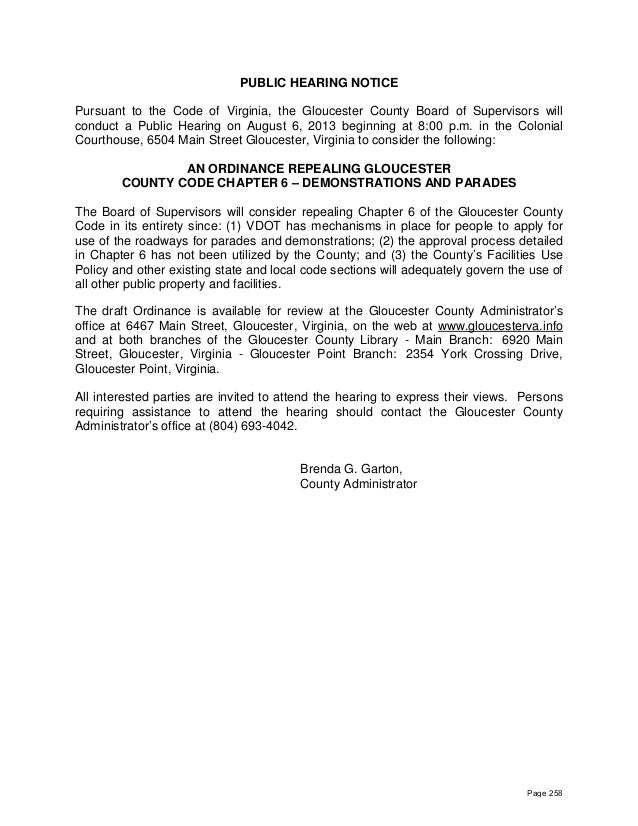 Gloucester, VA Repeal of County Ordinances