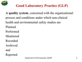 GOOD LABORATORY CONCEPT AND GLP GUIDELINES | PPT