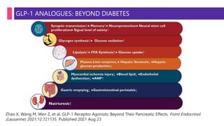 GLP-1 ANALOGUES: BEYOND DIABETES
Zhao X, Wang M, Wen Z, et al. GLP-1 Receptor Agonists: Beyond Their Pancreatic Effects. Front Endocrinol
(Lausanne). 2021;12:721135. Published 2021 Aug 23
 
