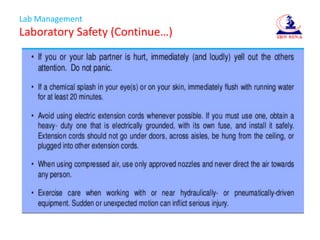 Lab Management
Laboratory Safety (Continue…)
 