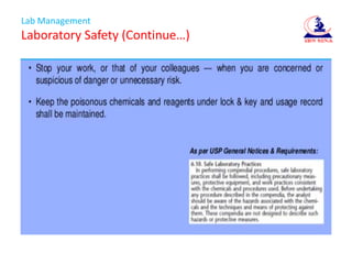 Lab Management
Laboratory Safety (Continue…)
 