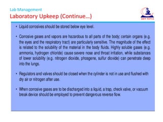 Lab Management
Laboratory Upkeep (Continue…)
 