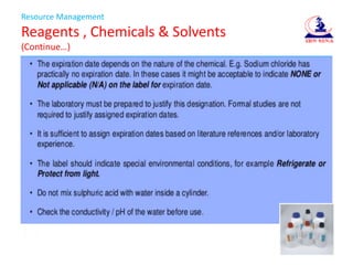 Resource Management
Reagents , Chemicals & Solvents
(Continue…)
 