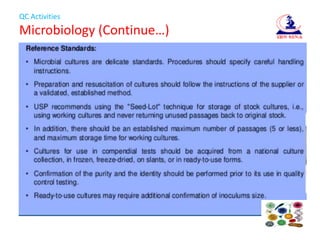 QC Activities
Microbiology (Continue…)
 