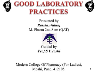Presented by
Rasika.Walunj
M. Pharm 2nd Sem (QAT)
Guided by
Prof.S.V.Joshi
Modern College Of Pharmacy (For Ladies),
Moshi, Pune. 412105. 1
 