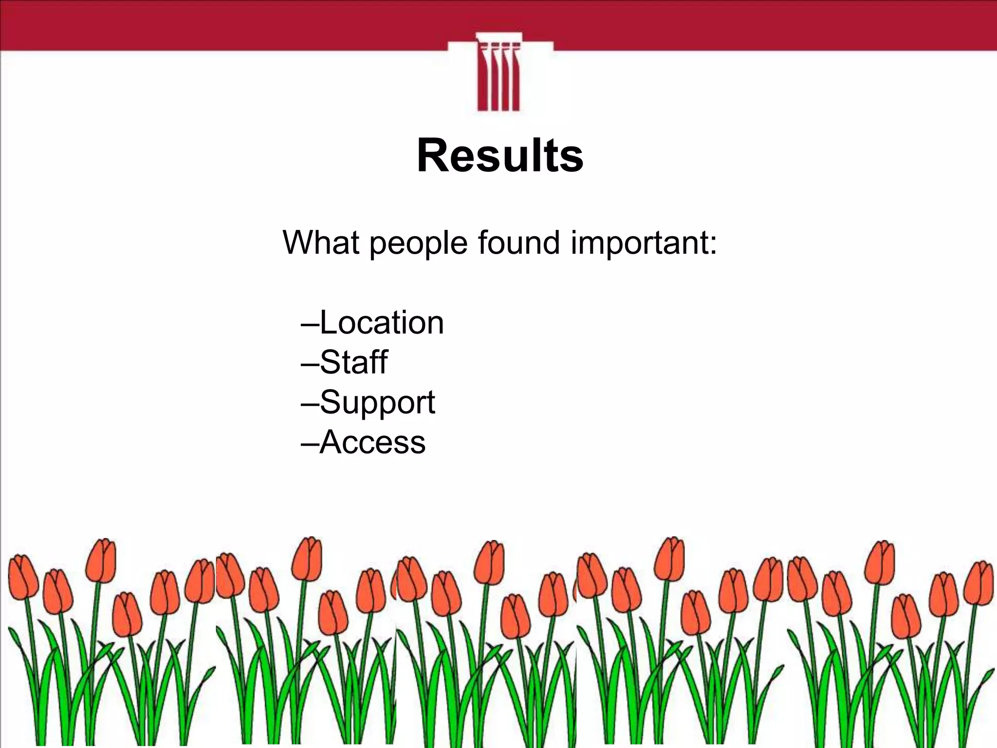 Results
What people found important:
–Location
–Staff
–Support
–Access
– Aðgengi
– Staff
– Support
– Staðsetning

 