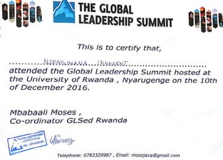 Global Leadership Summit Certificate of Attendence