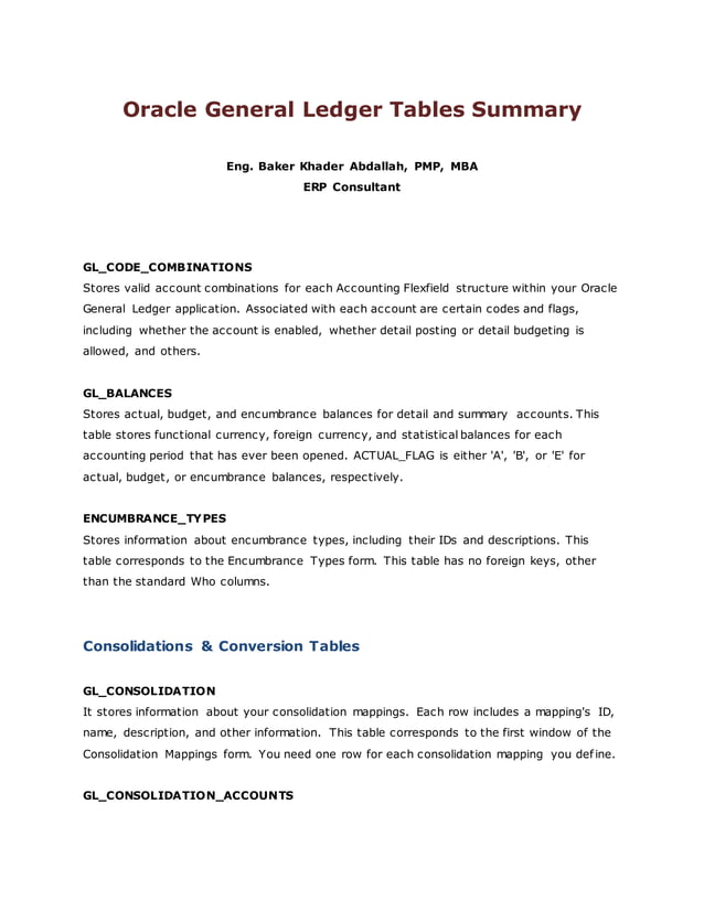 Gl Tables Summary | PDF