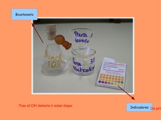 Bicarbonato




 Tras el ClH debería ir estar diapo   Indicadores De pH
 