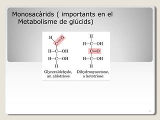 Monosacàrids ( importants en el
Metabolisme de glúcids)
12
 