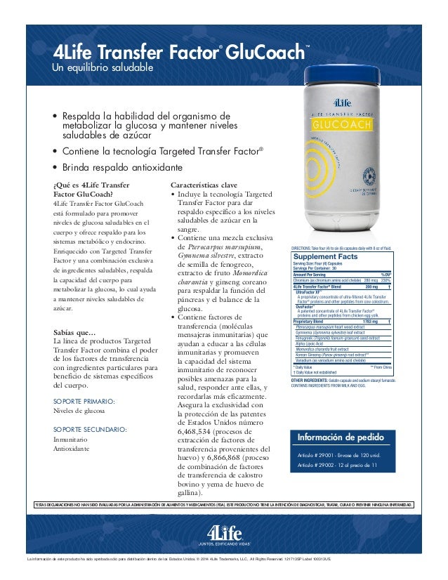Ficha tÃ©cnica Transfer Factor Glucoach de 4Life