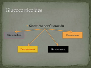  Sintéticos por fluoración
Triamcinolona
Dexametasona Betametasona
Flumetasona
 