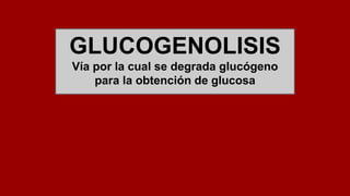 GLUCOGENOLISIS 
Vía por la cual se degrada glucógeno 
para la obtención de glucosa 
 