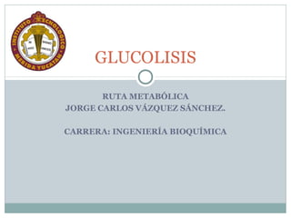 GLUCOLISIS

       RUTA METABÓLICA
JORGE CARLOS VÁZQUEZ SÁNCHEZ.

CARRERA: INGENIERÍA BIOQUÍMICA
 