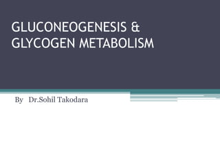 GLUCONEOGENESIS &
GLYCOGEN METABOLISM
By Dr.Sohil Takodara
 